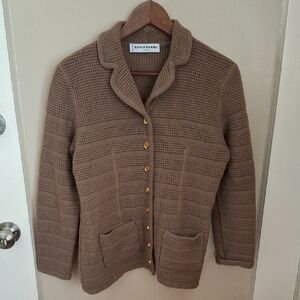 Sonia Rykiel Brown Taupe Textured Knit Button Cardigan_1